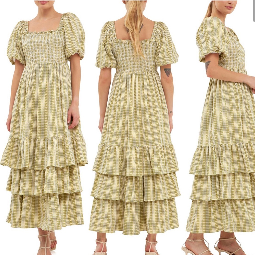 English Factory gingham tiered dress